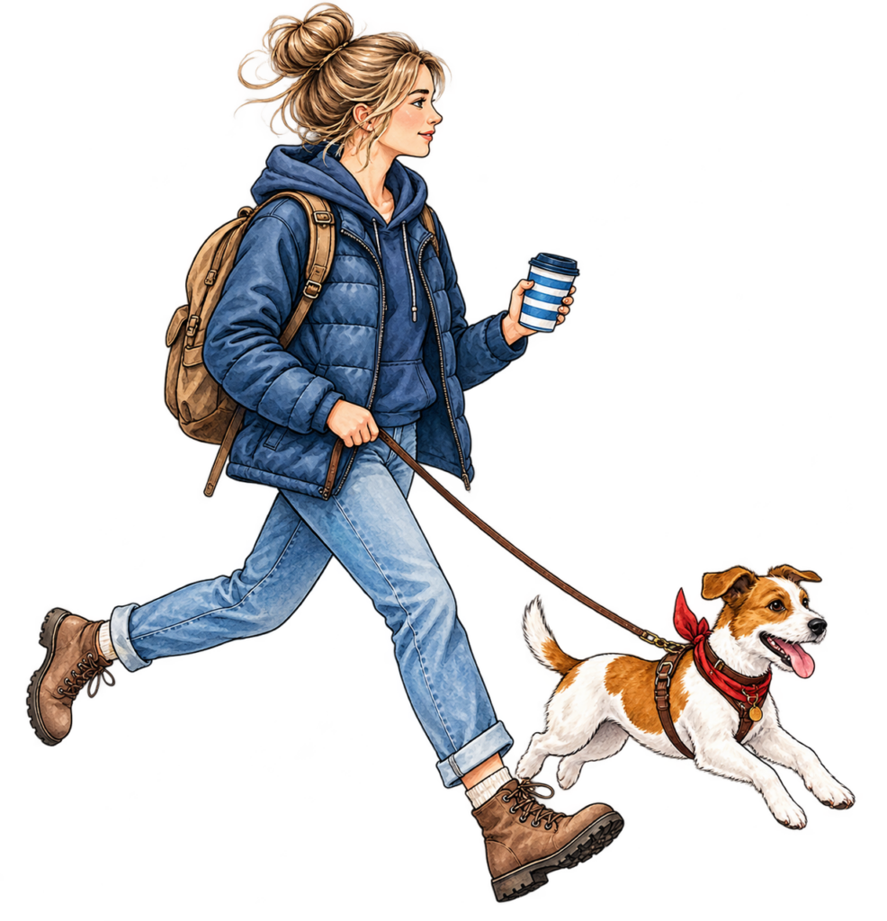 Illustration of Jane walking with Ellie